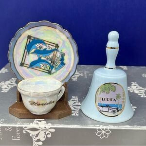 Florida Miniature Pearlescent Plate & Cup Dolphins Rolls Royce Bell